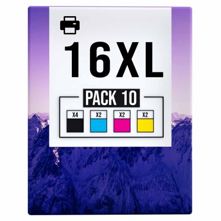 Pack de 10 cartouches compatibles 16XL Epson 4 noirs, 2 cyan, 2 magenta, 2 jaune