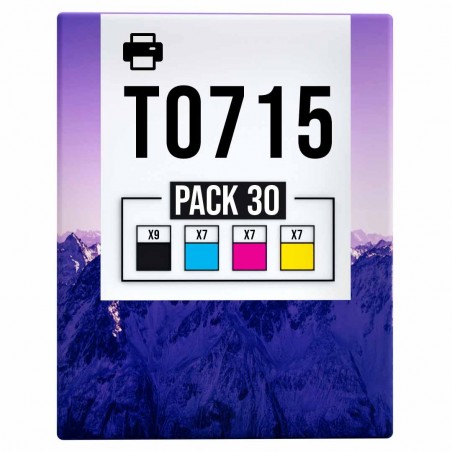 Pack de 30 cartouches compatibles T0715 Epson 9 noirs, 7 cyan, 7 magenta, 7 jaune