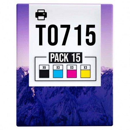 Pack de 15 cartouches compatibles T0715 Epson 6 noirs, 3 cyan, 3 magenta, 3 jaune