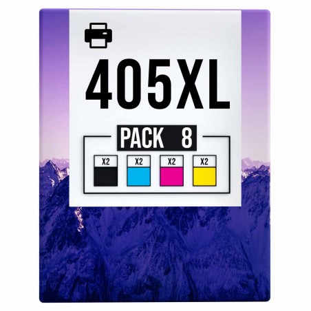 Pack de 8 cartouches compatibles 405XL Epson 2 noirs, 2 cyan, 2 magenta, 2 jaune