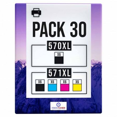 Pack de 30 cartouches compatibles PGI-570XL CLI-571XL Canon 6 X 570xl, 6 X 571xl noir, 6 X 571xl cyan, 6 X 571xl magenta, 6 X 57