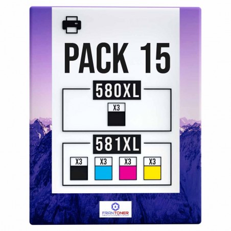 compatible Canon PGI-580 CLI-581 Pack de 15 cartouches d'encre Noir, Noir pigmenté , Cyan , Magenta , Jaune